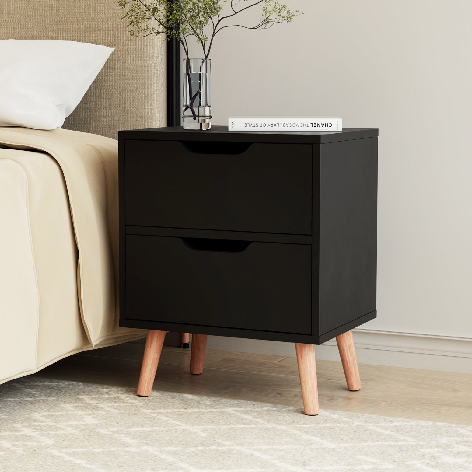 Dario Bedside Table 2 Drawer – Black - Homecoze
