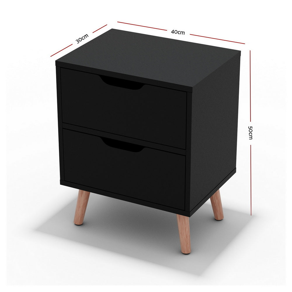 Dario (Set of 2) Bedside Tables 2 Drawer – Black - Homecoze
