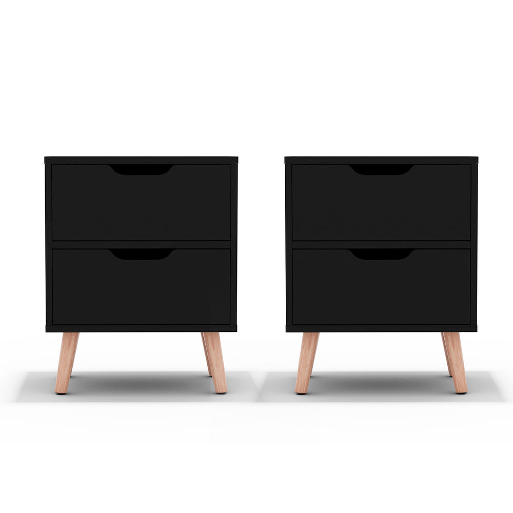 Dario (Set of 2) Bedside Tables 2 Drawer – Black - Homecoze