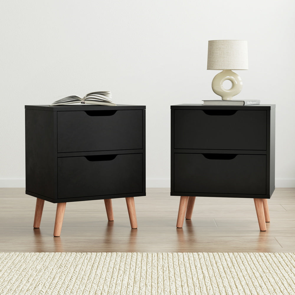 Dario (Set of 2) Bedside Tables 2 Drawer – Black - Homecoze
