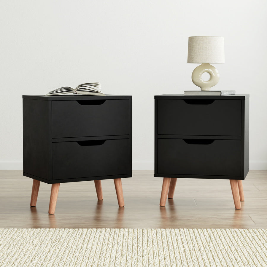 Dario (Set of 2) Bedside Tables 2 Drawer – Black - Homecoze