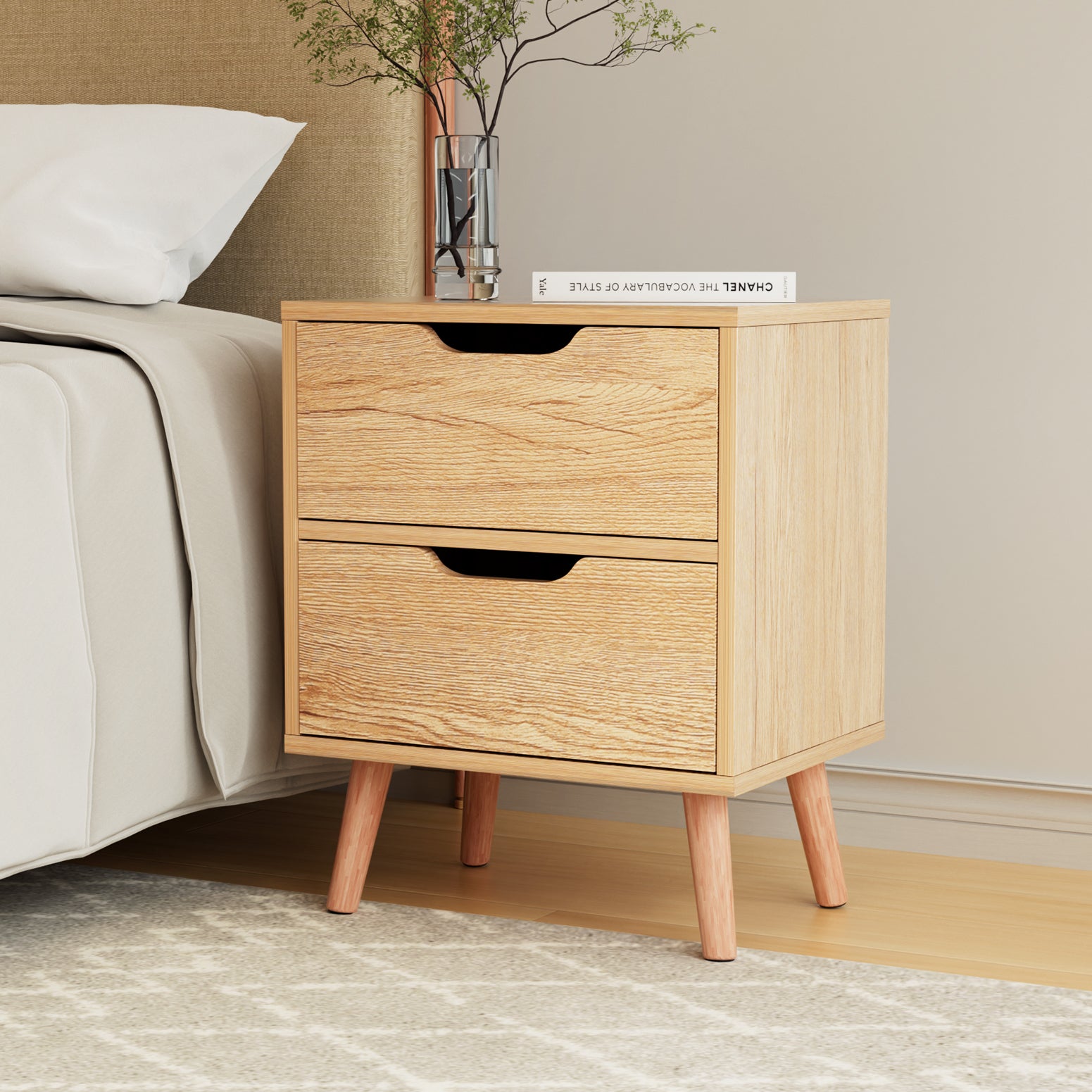 Artiss Bedside Table 2 Drawers Nightstand - BODEN Pine - Homecoze