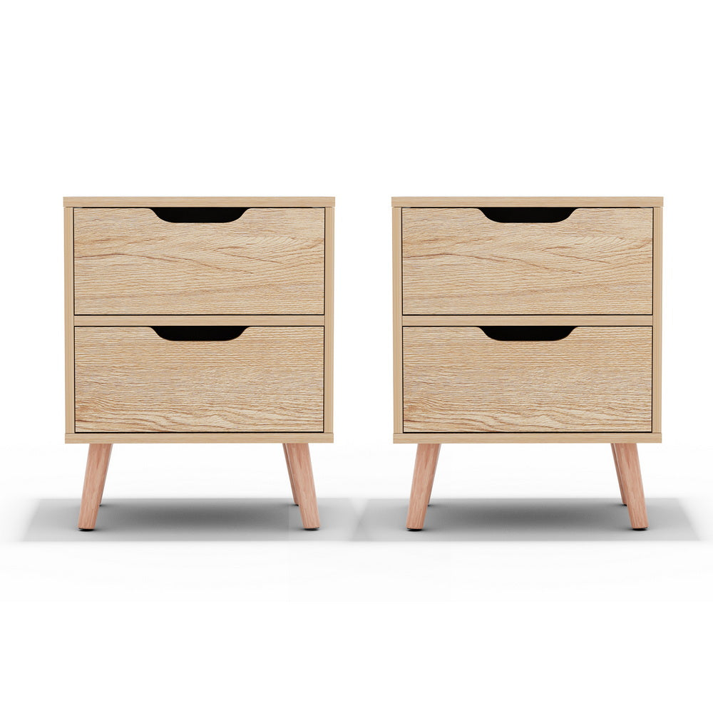 Dario (Set of 2) Bedside Tables 2 Drawer – Pine - Homecoze