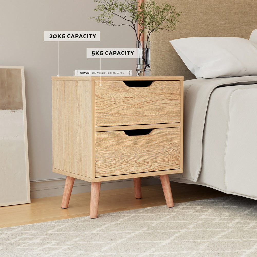Dario (Set of 2) Bedside Tables 2 Drawer – Pine - Homecoze