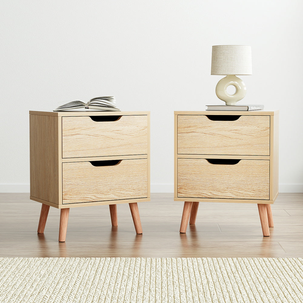 Dario (Set of 2) Bedside Tables 2 Drawer – Pine - Homecoze