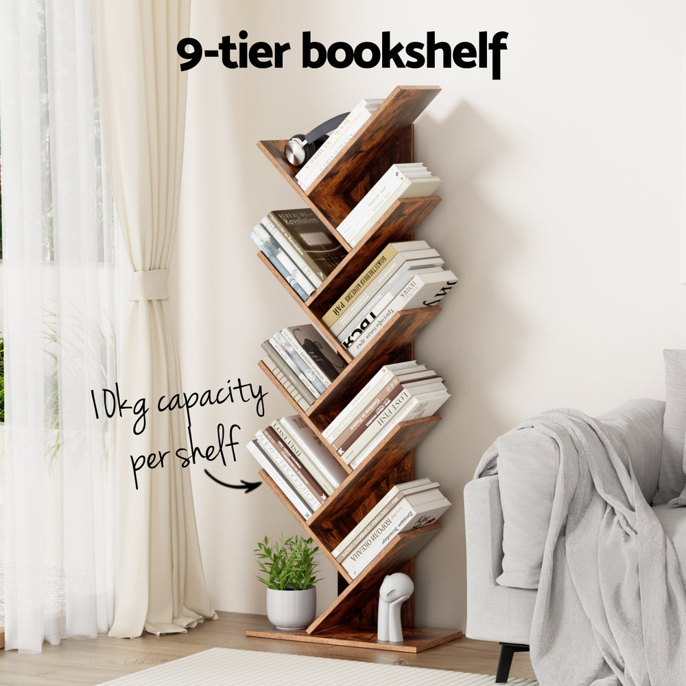 9-Tier Tree Inspired Bookshelf - Walnut - Homecoze