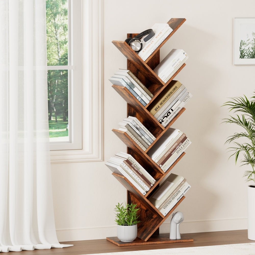 9-Tier Tree Inspired Bookshelf - Walnut - Homecoze