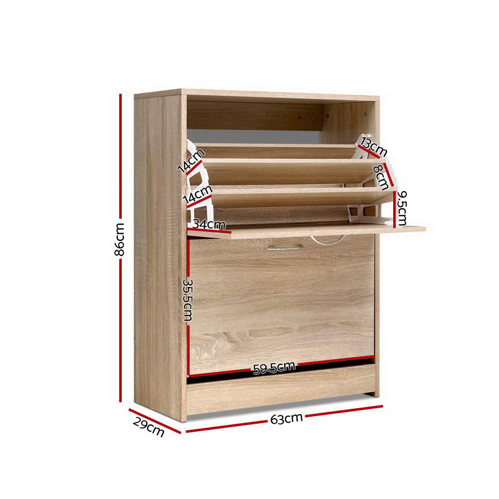 Shoe Cabinet Rack Organiser Storage Cupboard - Oak - Homecoze