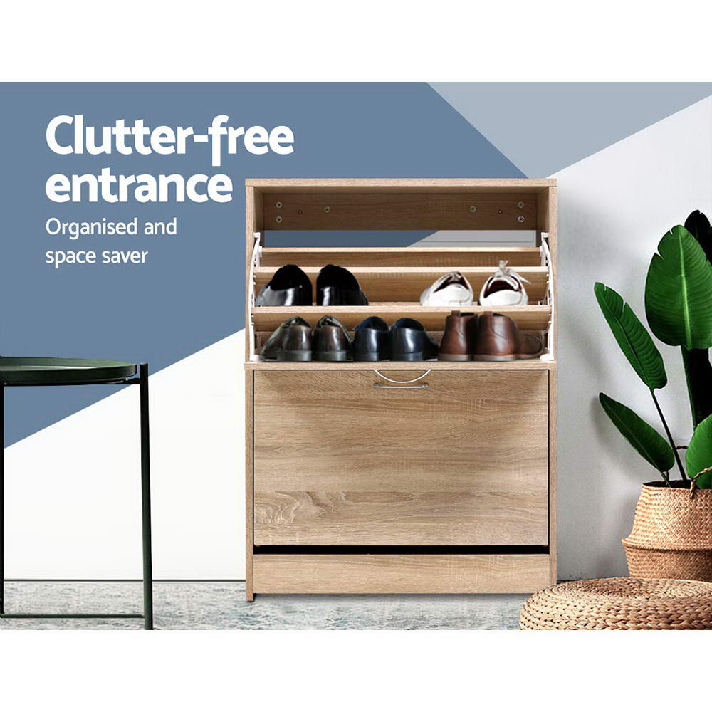 Shoe Cabinet Rack Organiser Storage Cupboard - Oak - Homecoze