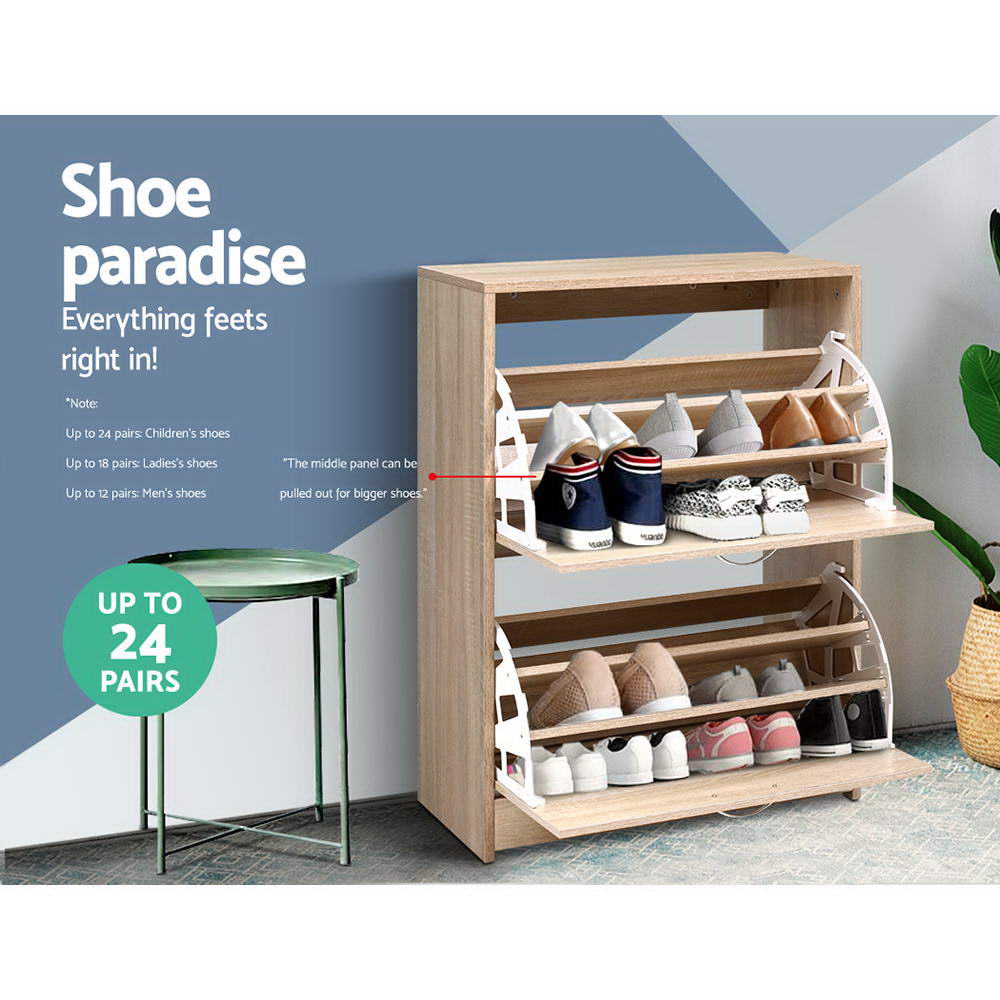 Shoe Cabinet Rack Organiser Storage Cupboard - Oak - Homecoze
