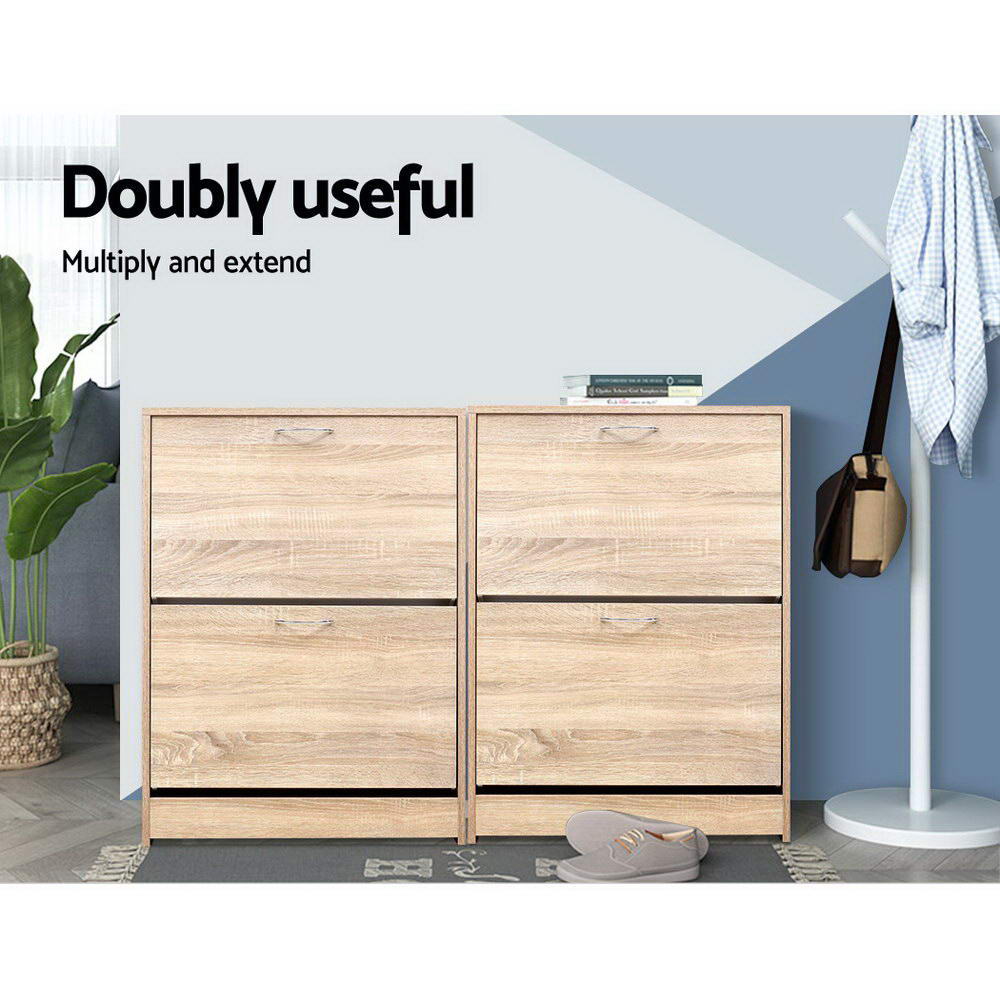 Shoe Cabinet Rack Organiser Storage Cupboard - Oak - Homecoze