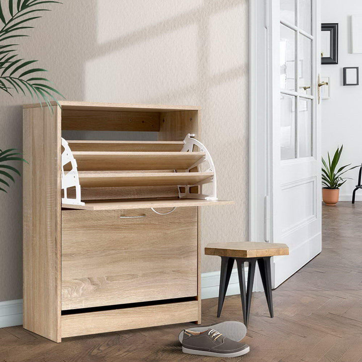 Shoe Cabinet Rack Organiser Storage Cupboard - Oak - Homecoze