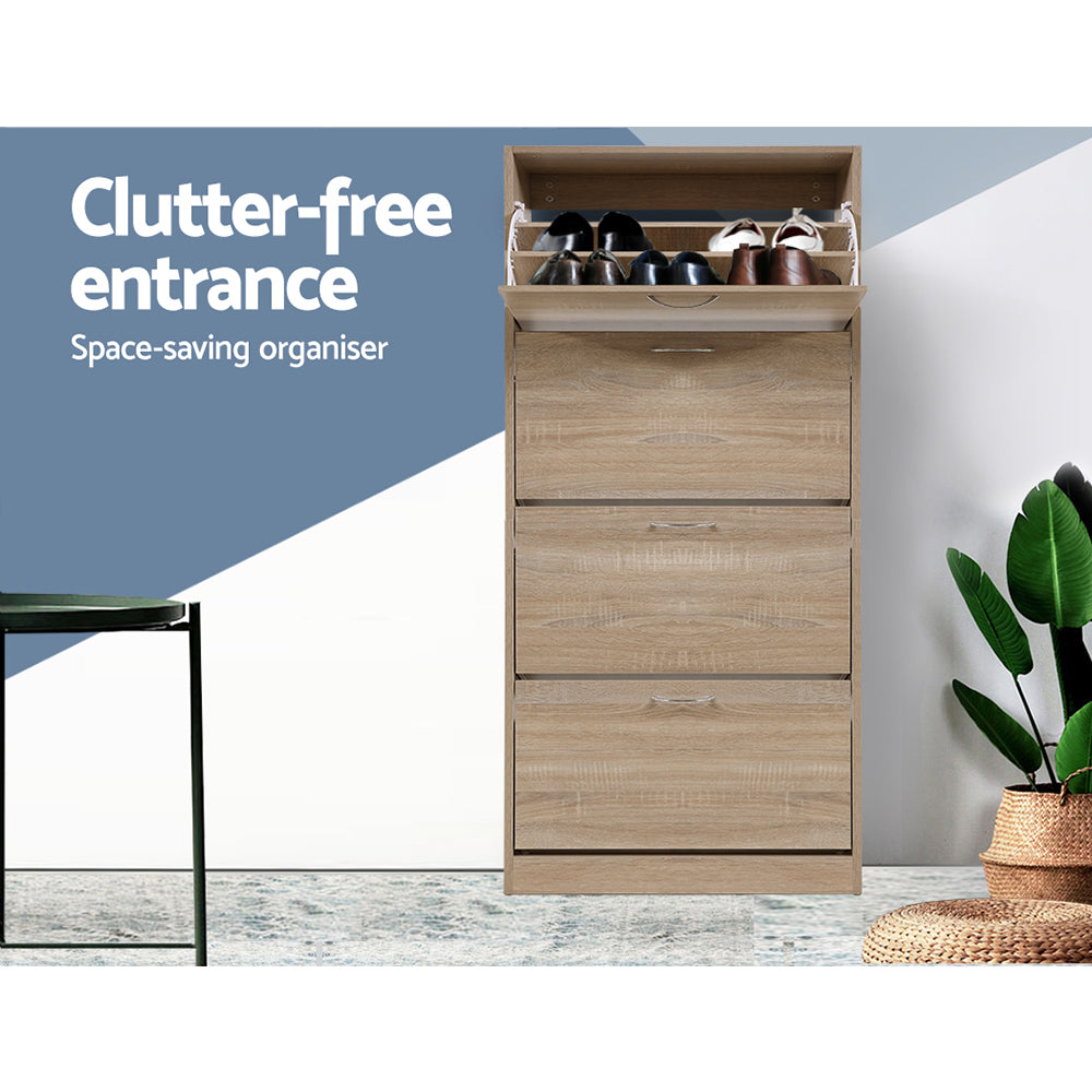 36 Pairs Shoe Cabinet Rack Organiser Storage Cupboard - Oak - Homecoze