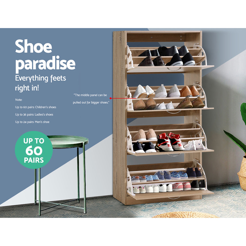 36 Pairs Shoe Cabinet Rack Organiser Storage Cupboard - Oak - Homecoze