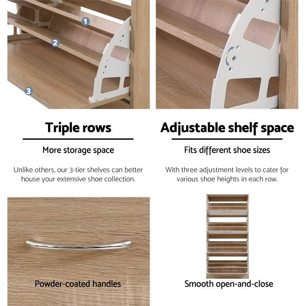 36 Pairs Shoe Cabinet Rack Organiser Storage Cupboard - Oak - Homecoze