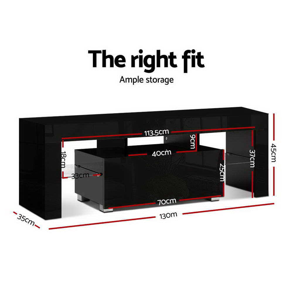 LED Entertainment Unit 130cm - Gloss Black - Homecoze