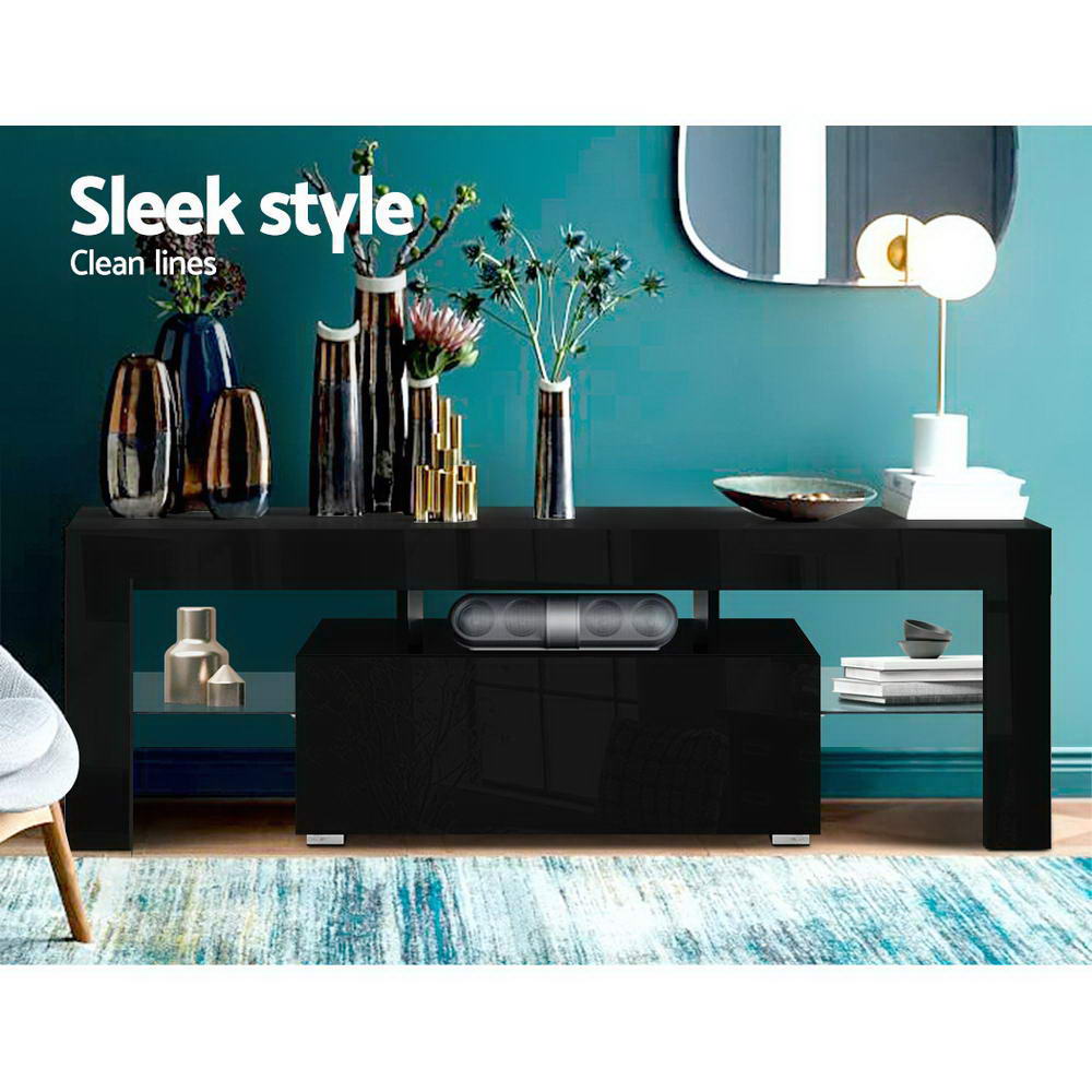 LED Entertainment Unit 130cm - Gloss Black - Homecoze