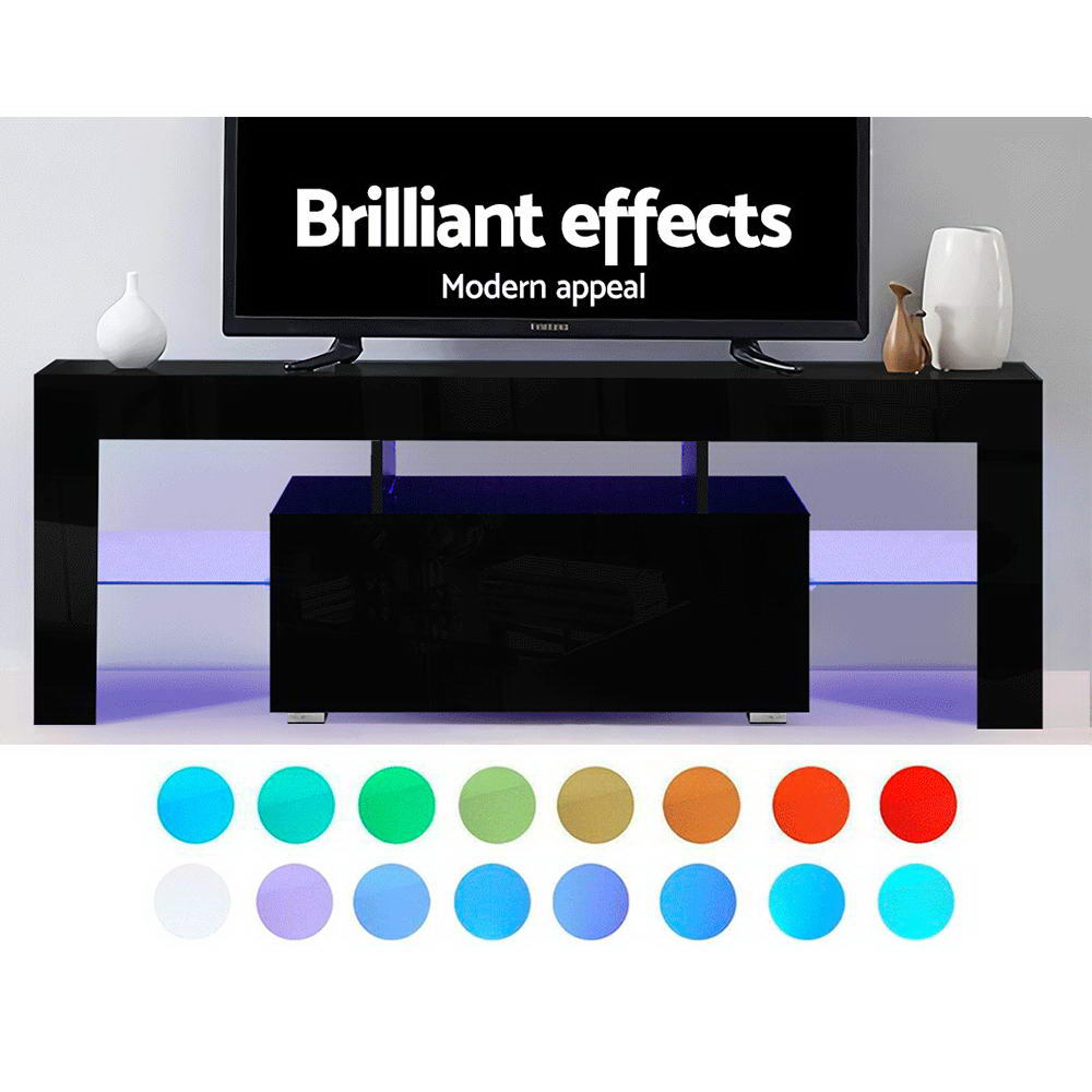 LED Entertainment Unit 130cm - Gloss Black - Homecoze