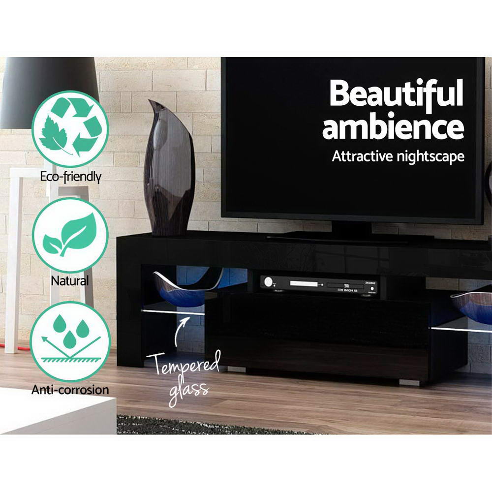 LED Entertainment Unit 130cm - Gloss Black - Homecoze