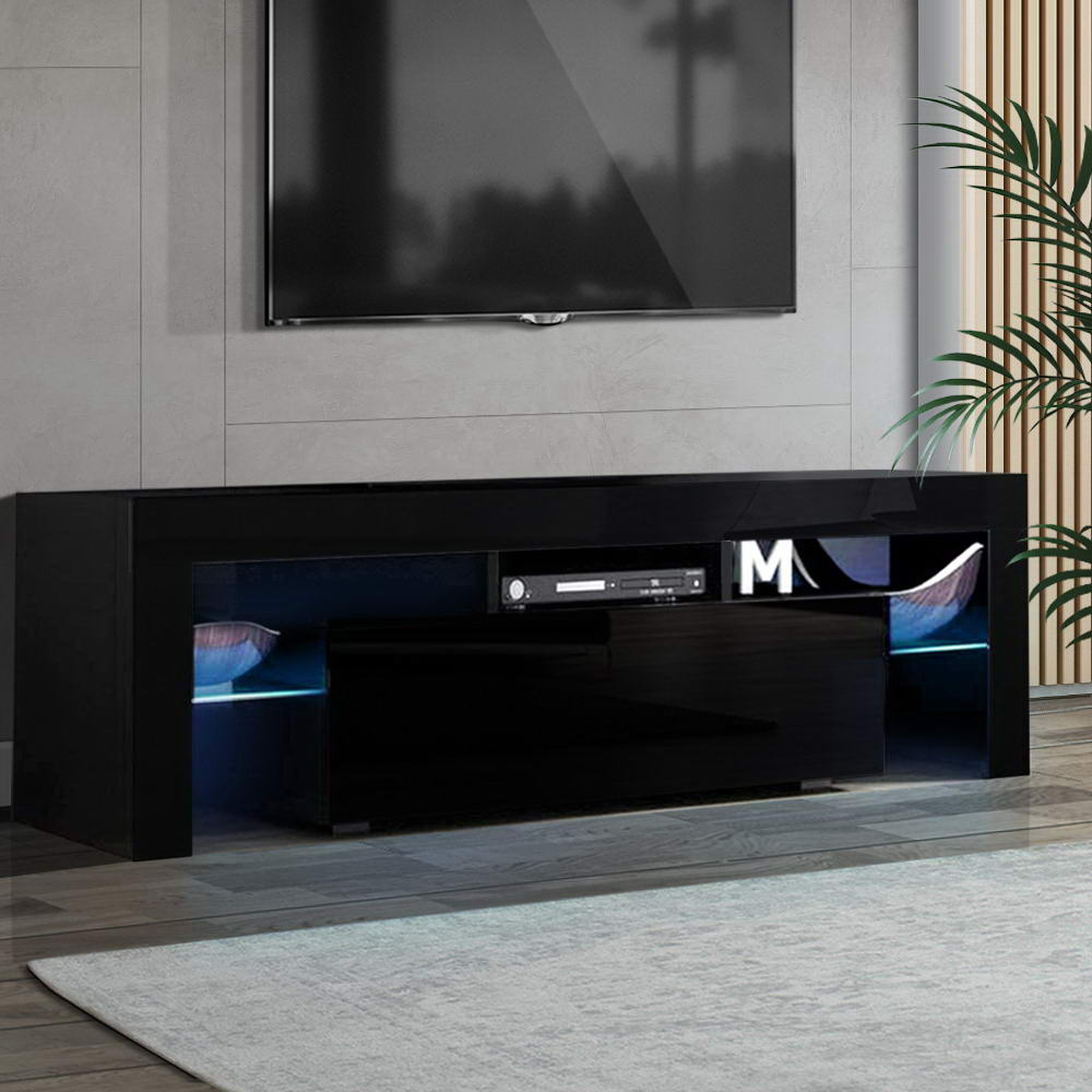 LED Entertainment Unit 130cm - Gloss Black - Homecoze