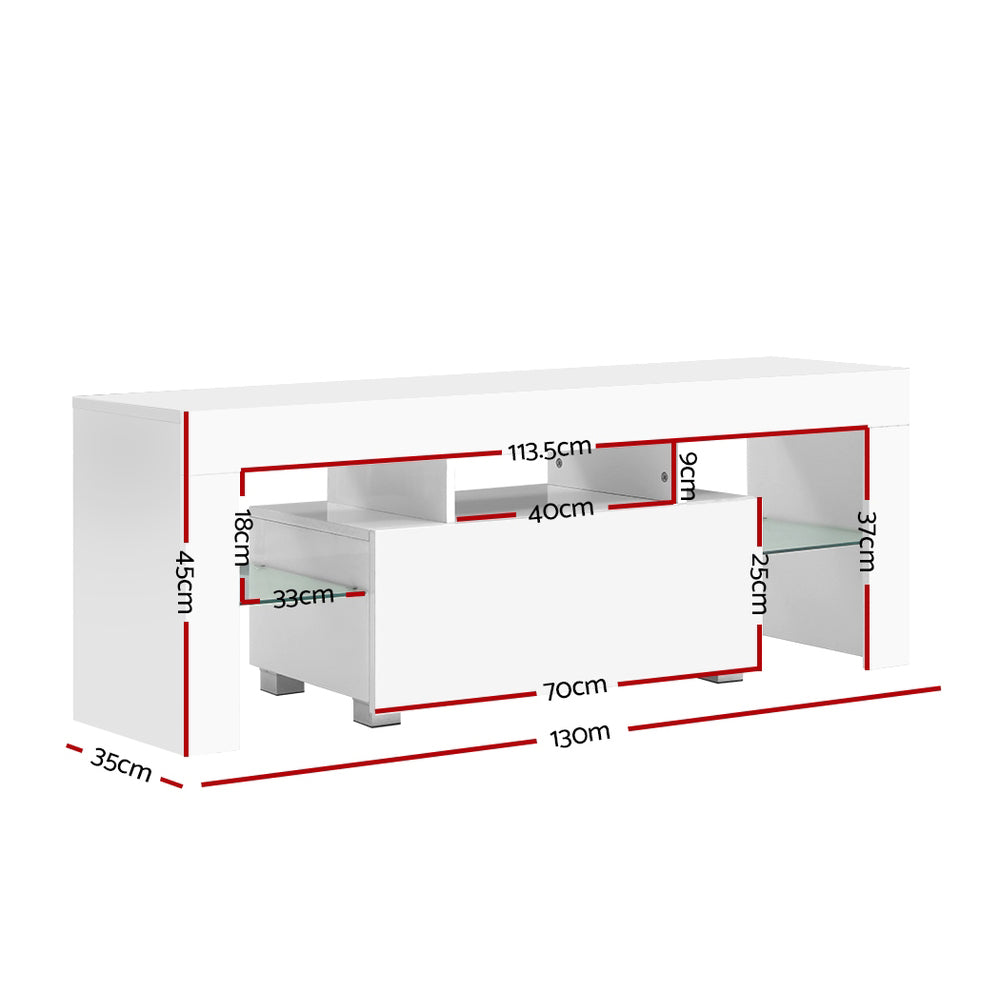 LED Entertainment Unit 130cm - Gloss White - Homecoze