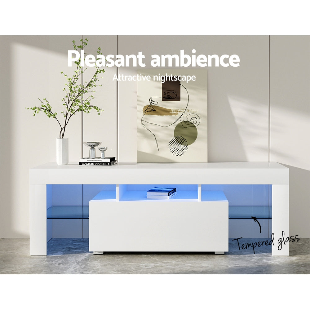 LED Entertainment Unit 130cm - Gloss White - Homecoze
