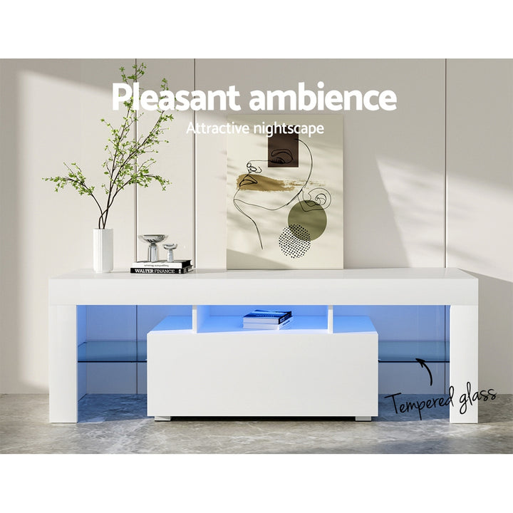 LED Entertainment Unit 130cm - Gloss White Homecoze