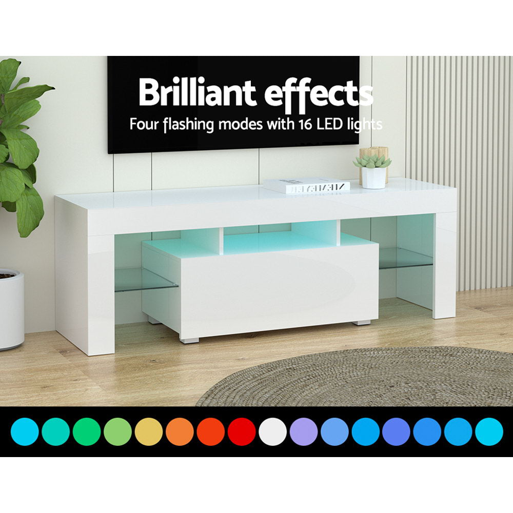 LED Entertainment Unit 130cm - Gloss White - Homecoze