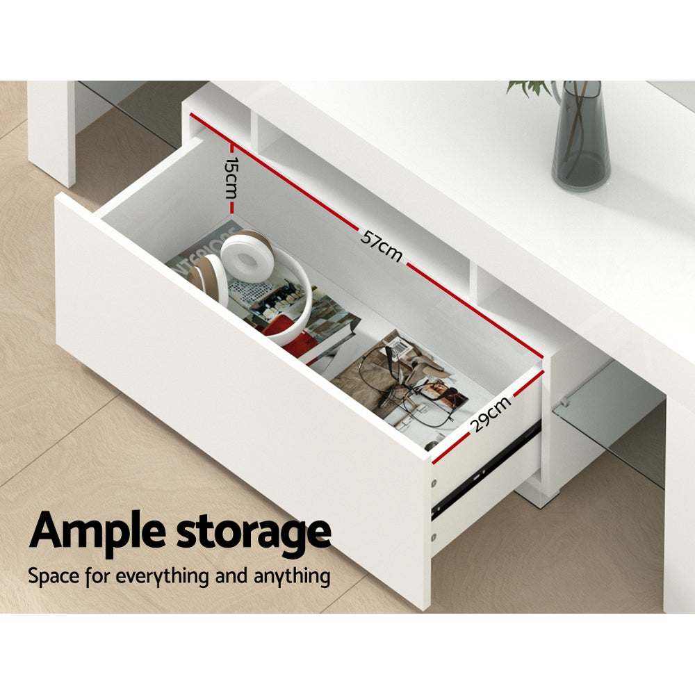 LED Entertainment Unit 130cm - Gloss White - Homecoze