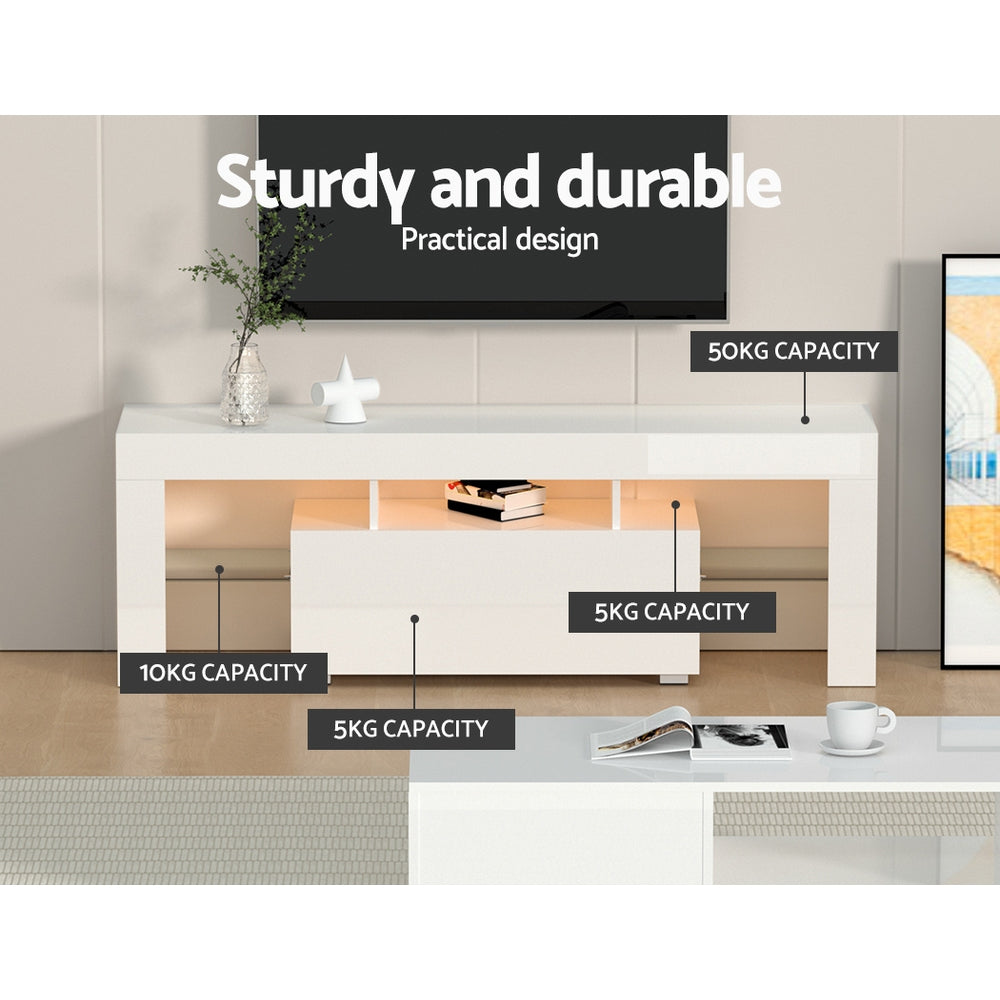 LED Entertainment Unit 130cm - Gloss White - Homecoze