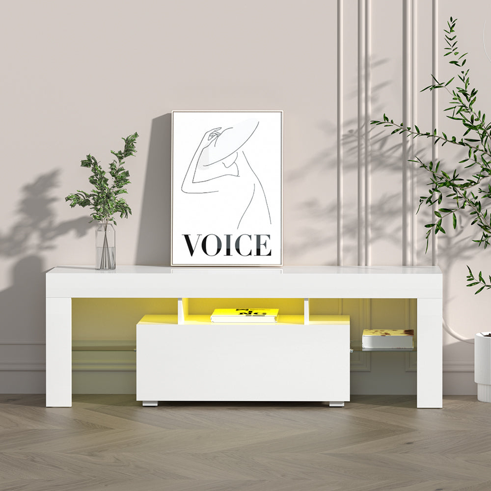 LED Entertainment Unit 130cm - Gloss White - Homecoze