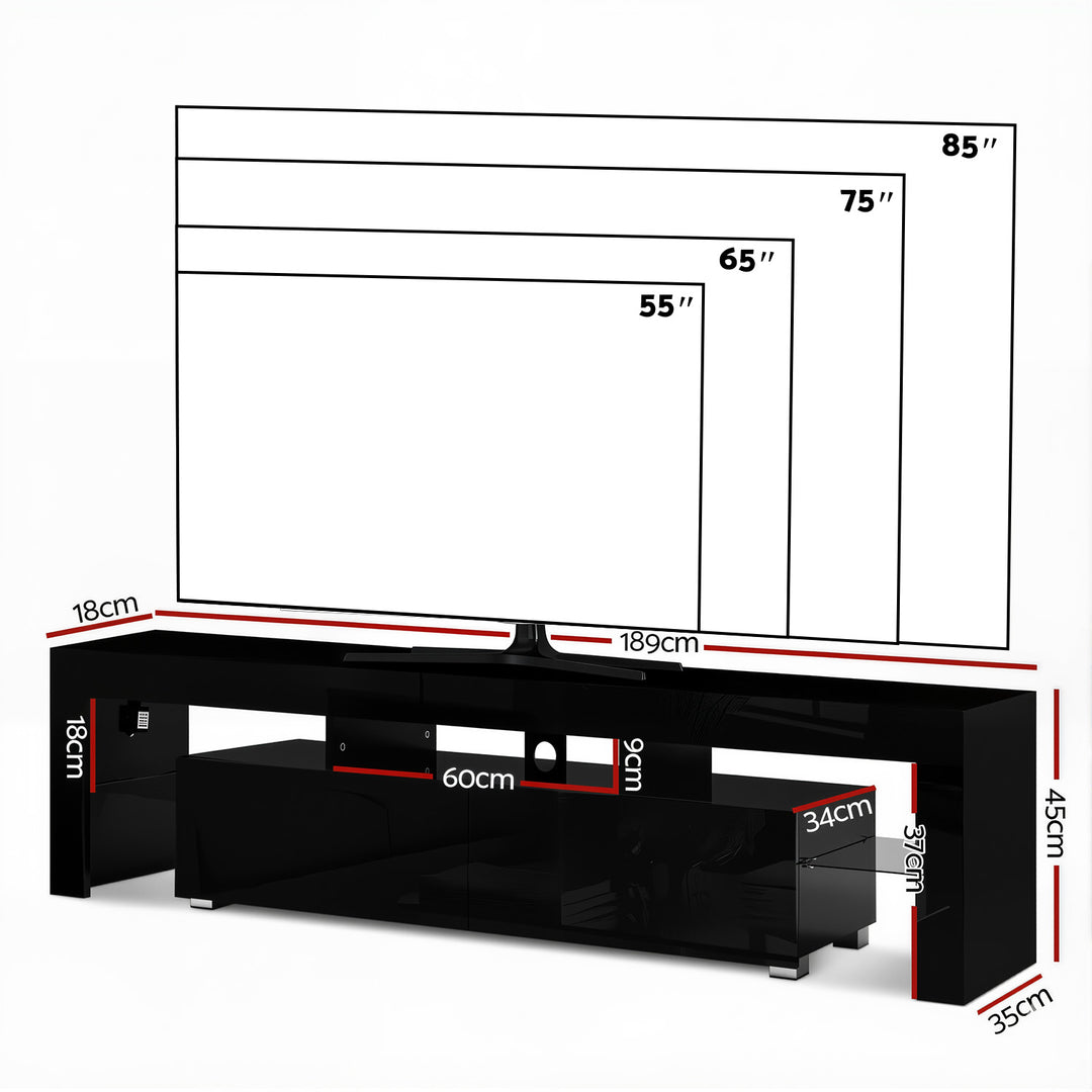 Donovan LED TV Unit 189cm – Black - Homecoze