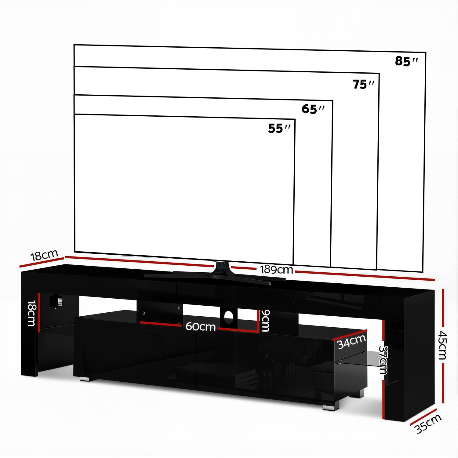 Donovan LED TV Unit 189cm – Black - Homecoze