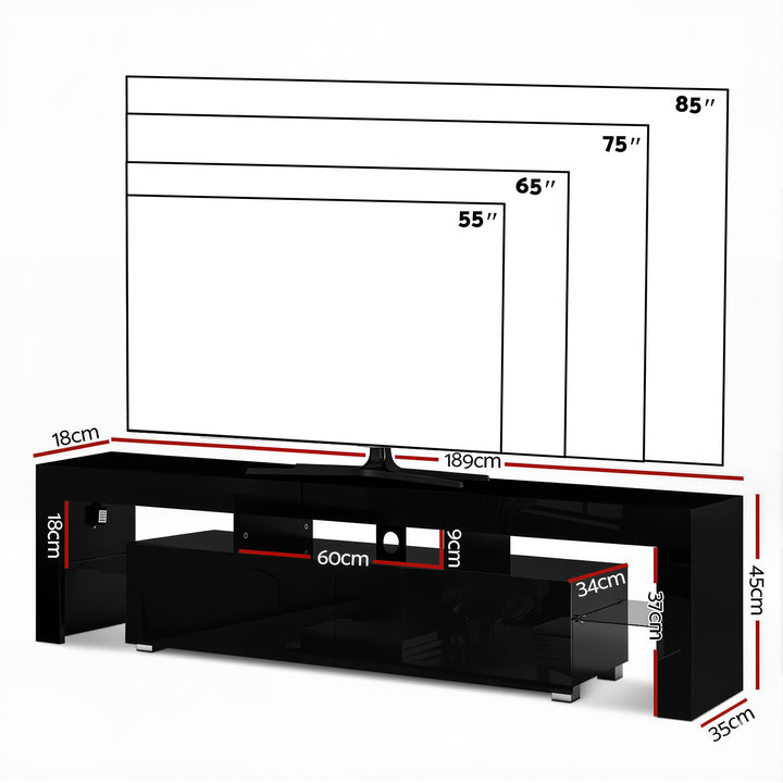 Donovan LED TV Unit 189cm – Black - Homecoze