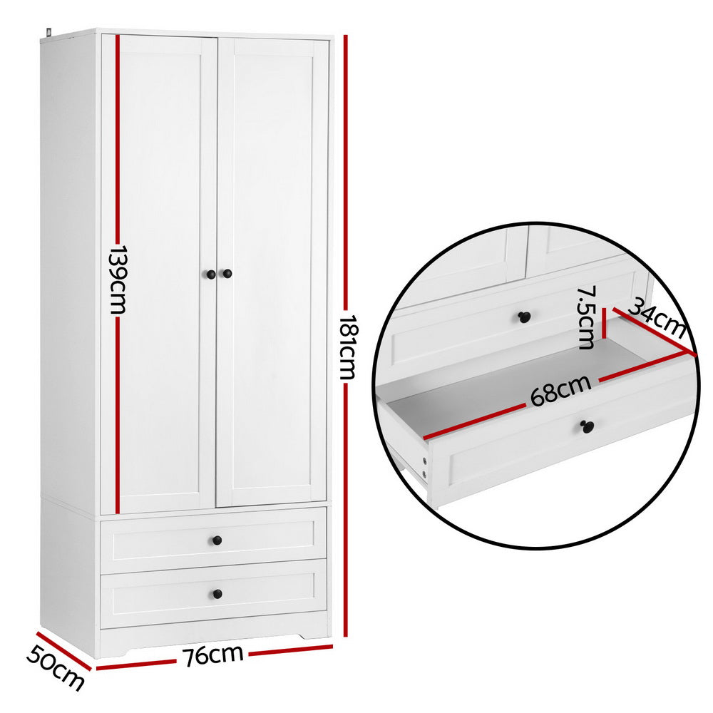 2-Door Freestanding Wardrobe - White - Homecoze