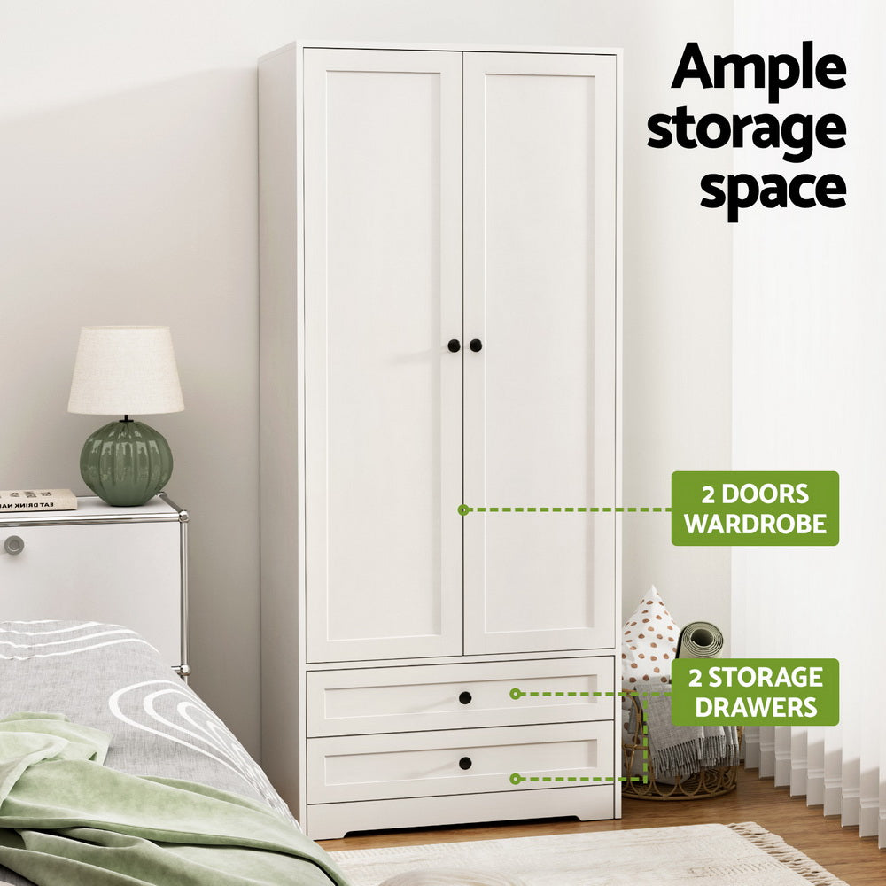 2-Door Freestanding Wardrobe - White - Homecoze