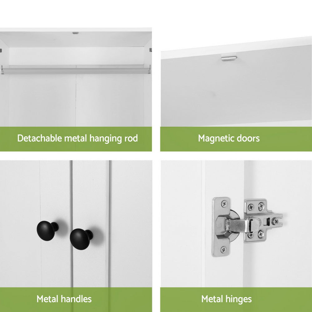 2-Door Freestanding Wardrobe - White - Homecoze