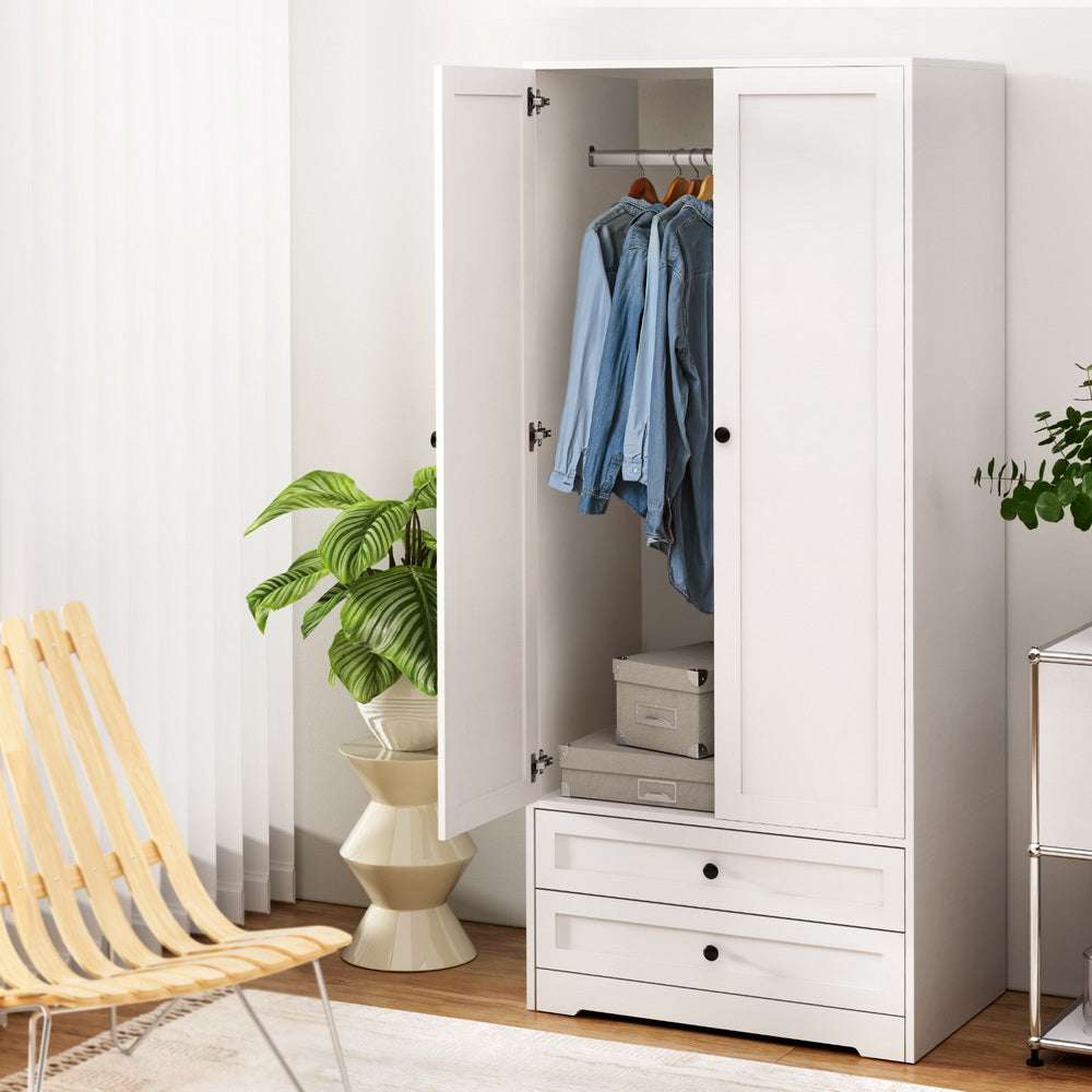 2-Door Freestanding Wardrobe - White - Homecoze