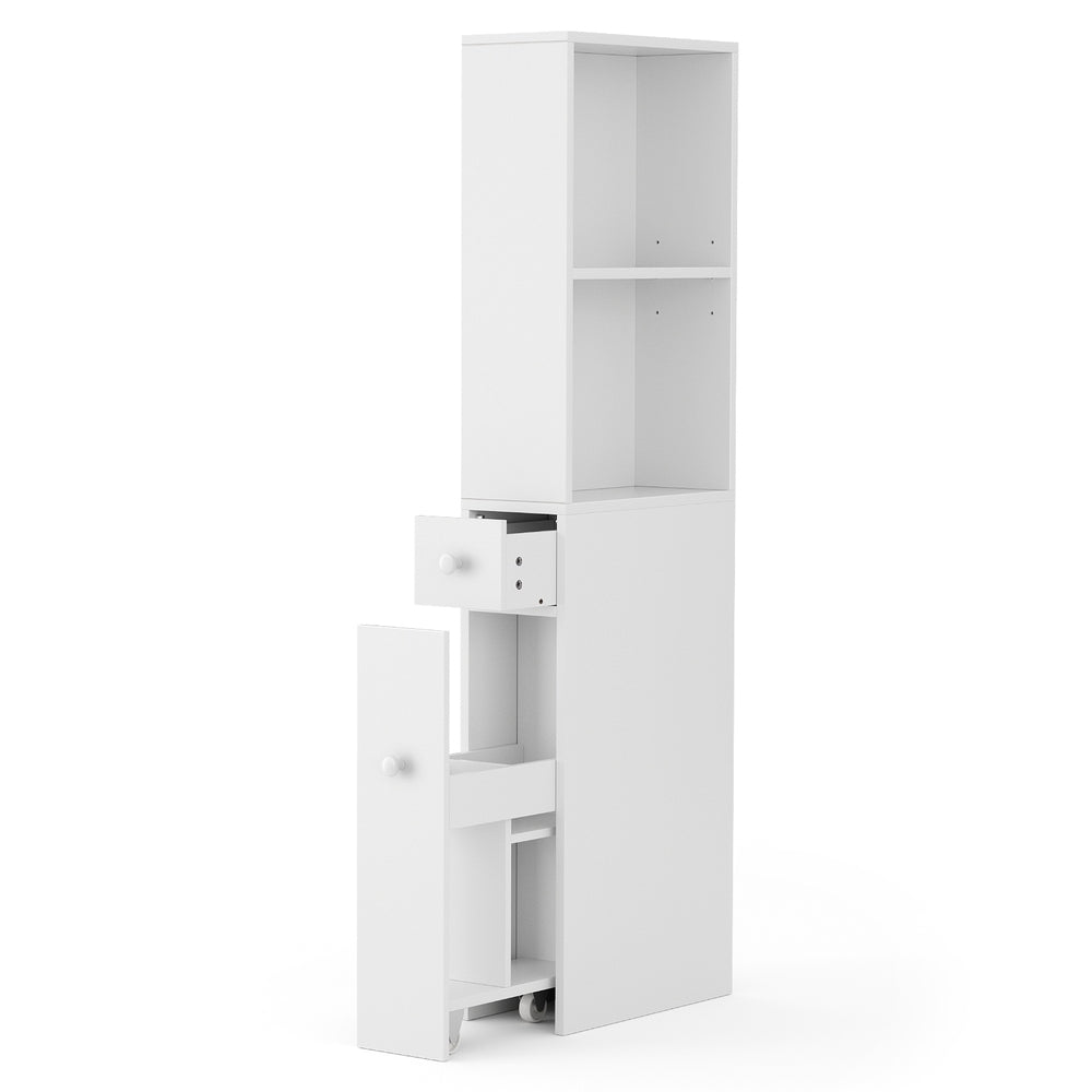 Slimline Bathroom Storage Cabinet 135cm - White - Homecoze