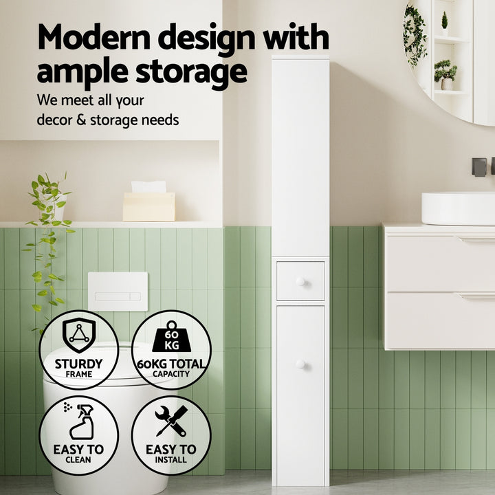 Slimline Bathroom Storage Cabinet 135cm - White - Homecoze