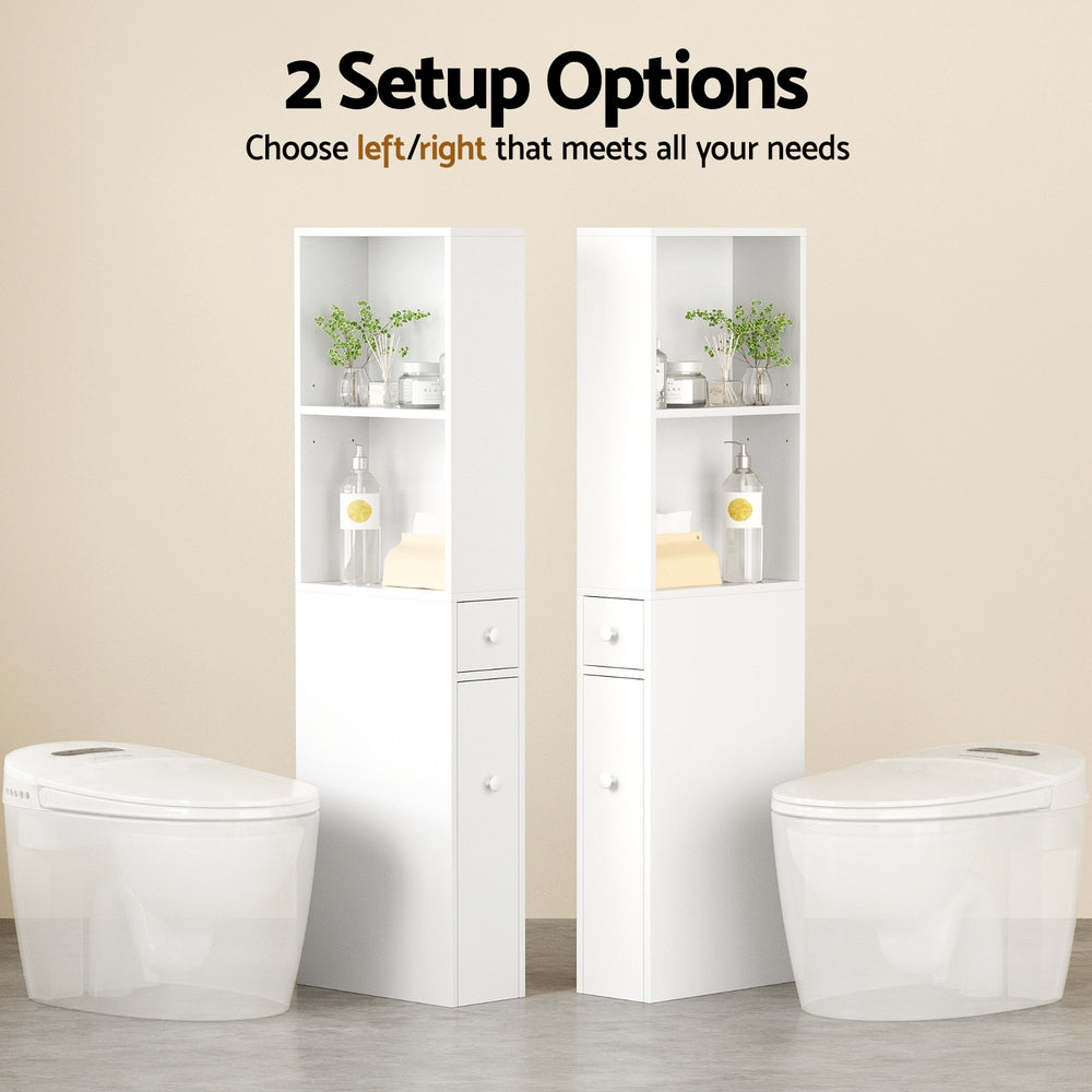 Slimline Bathroom Storage Cabinet 135cm - White - Homecoze