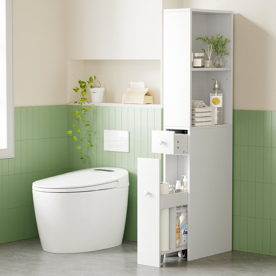 Slimline Bathroom Storage Cabinet 135cm - White - Homecoze