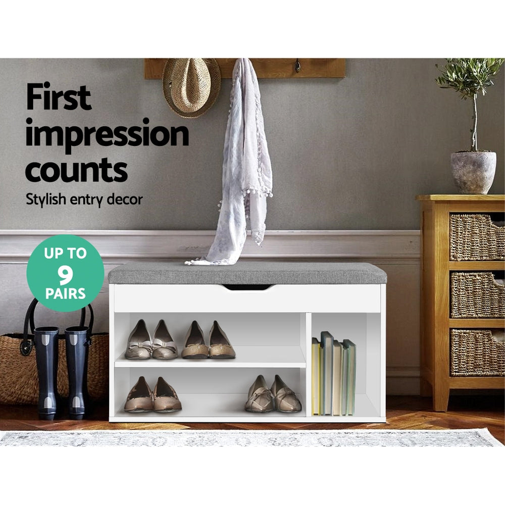 Shoe Organizer Cabinet Bench with Lift up Lid - White - Homecoze