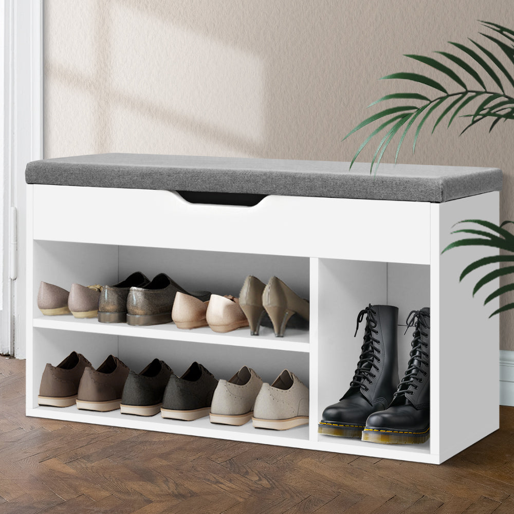 Shoe Organizer Cabinet Bench with Lift up Lid - White