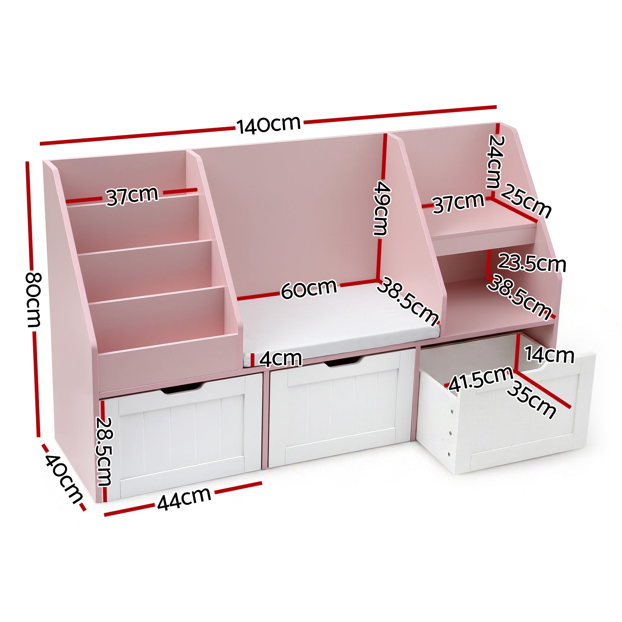Kids Bookshelf Storage Organiser - Pink - Homecoze