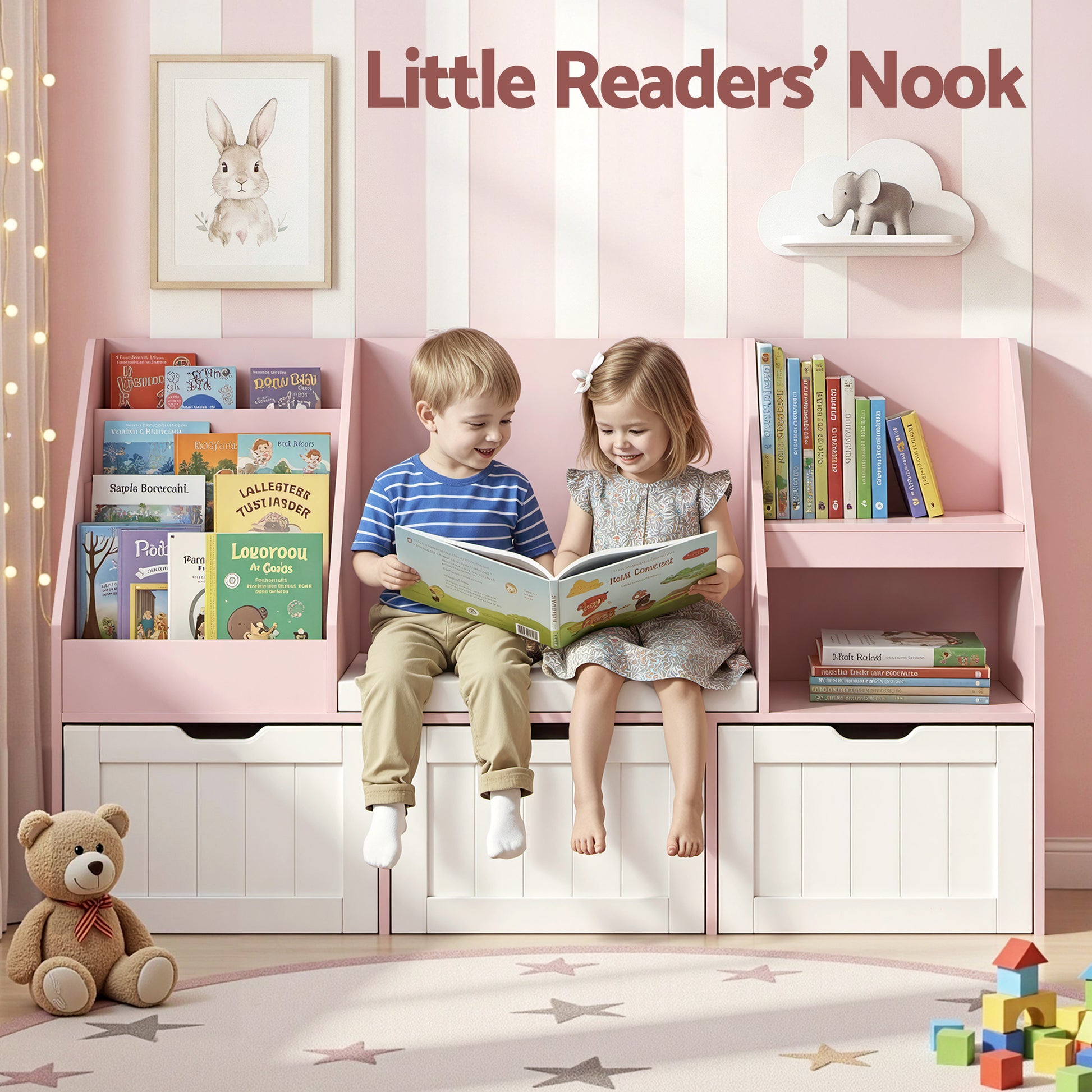 Kids Bookshelf Storage Organiser - Pink - Homecoze