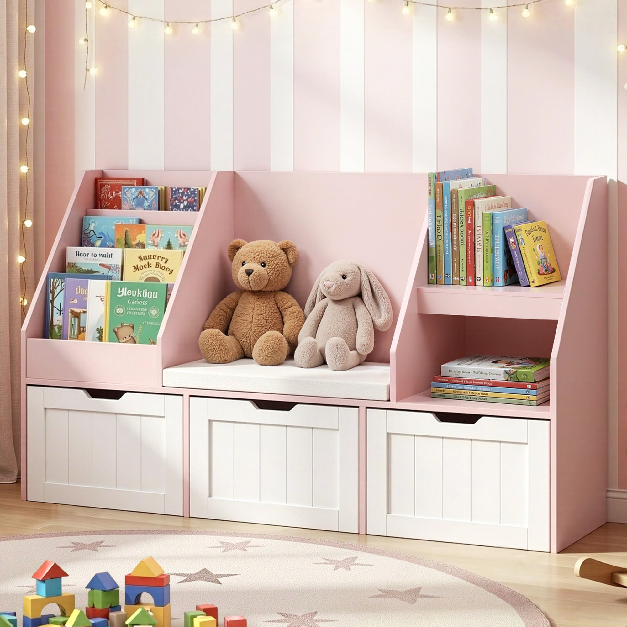 Kids Bookshelf Storage Organiser - Pink - Homecoze