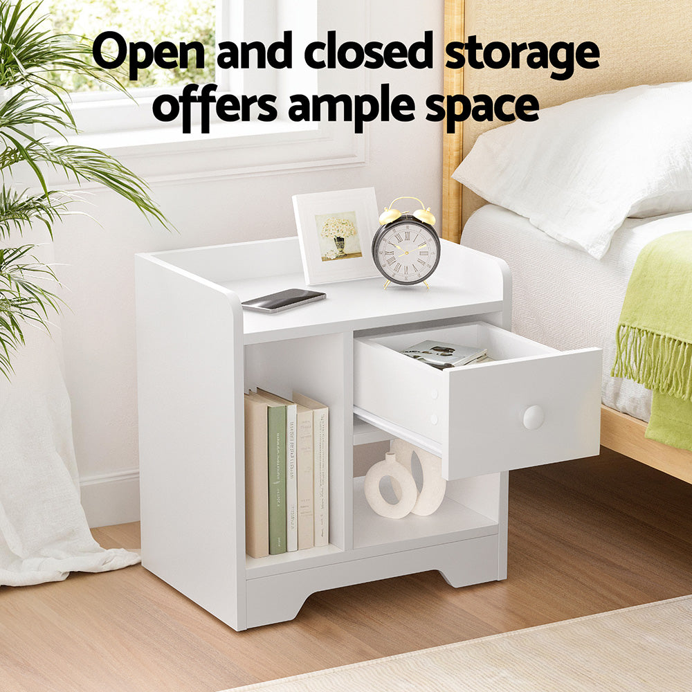 Artiss Bedside Table Drawer Nightstand Side End Table Storage Open Shelf White - Homecoze
