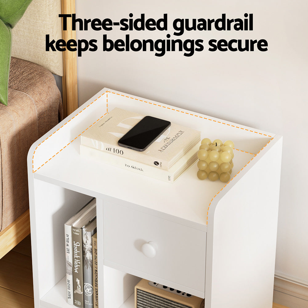 Artiss Bedside Table Drawer Nightstand Side End Table Storage Open Shelf White - Homecoze