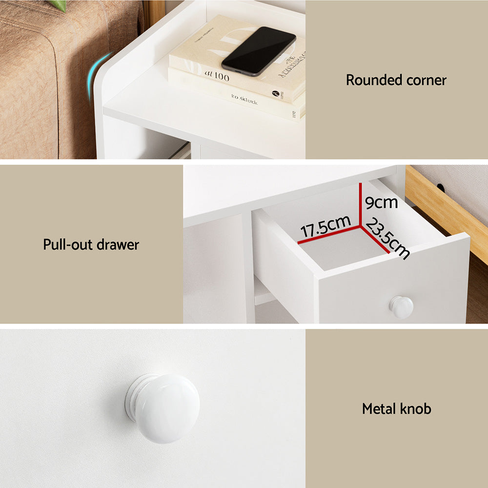 Artiss Bedside Table Drawer Nightstand Side End Table Storage Open Shelf White - Homecoze